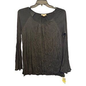 Style & Co Deep Black Rayon Long Sleeve Top Medium Crinkle Texture